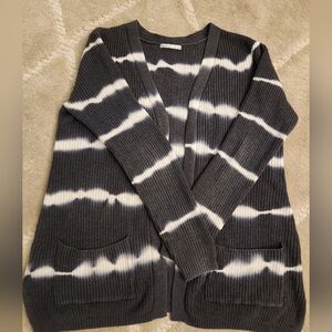 Kaily K Knit Cardigan Grey And White Tie Dye Sweater Large